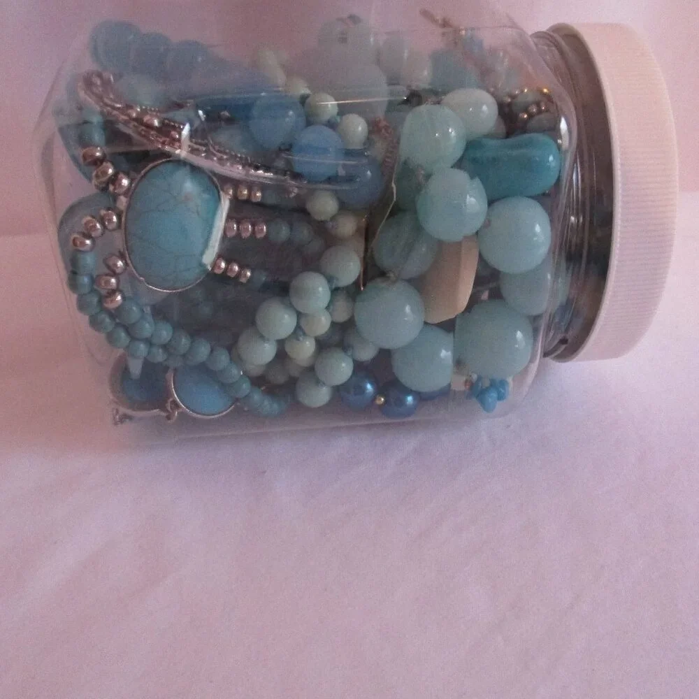 Turquoise Color Inspired Jewelry Jar Lot Vintage to Modern Wearable